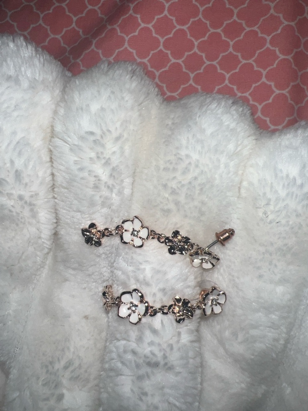 Floral White Enamel Drop Earrings